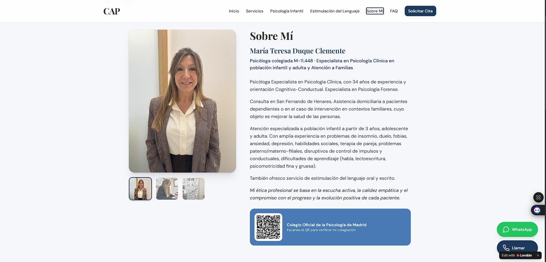 Vista de los Servicios Ofrecidos en CAP